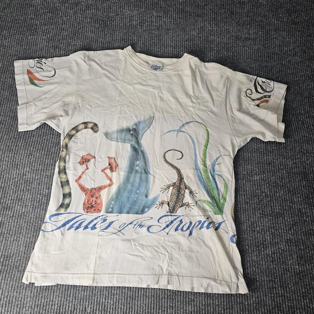Vintage Caribbean Soul Tales Of Tropics Shirt Mens Medium White Graphic Tee 90s